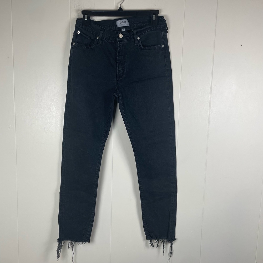 AGOLDE Toni Jeans Black Wash Distressed High Rise Straight Leg Women's Size 28